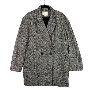 A New Day Womens Overcoat Black Tweed Herringbone Double Breasted Sz L Heritage